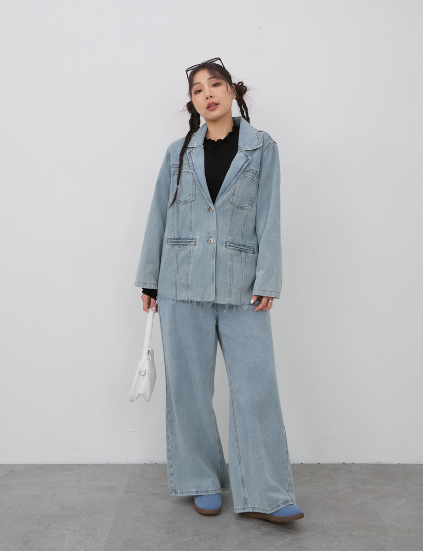 Vintage Washed Elastic Back Waist Plus Size Wide Leg Jeans