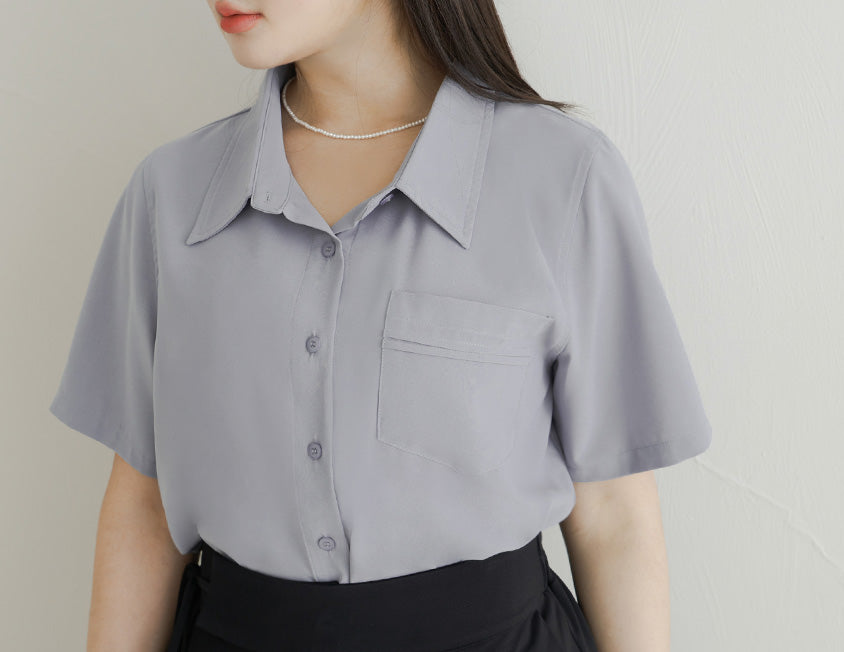 MISS. Lightweight Cooling Pleated Pocket Plus Size Short Sleeve Shirt