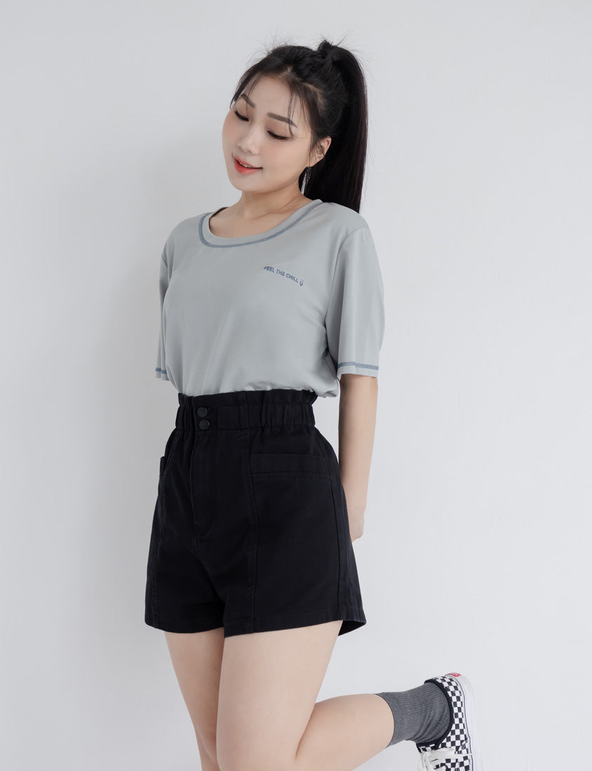 Playful Bubble Hem Twill Drawstring Plus Size Shorts