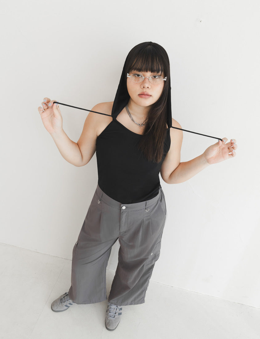 MUA! Edgy Pleated Back Elastic Nylon Plus Size Cargo Pants