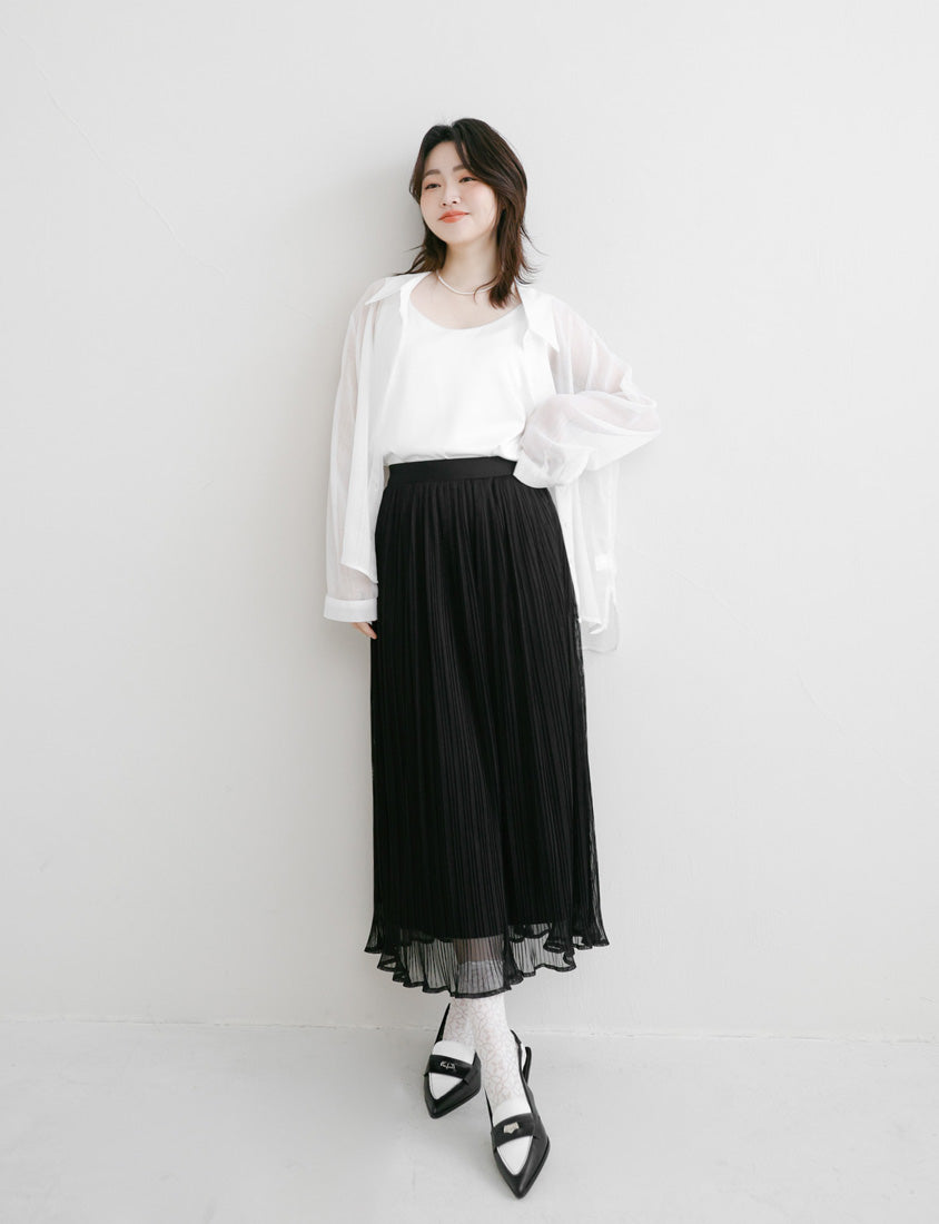 MISS. Ethereal Sheer Pleated Elastic Plus Size Maxi Skirt