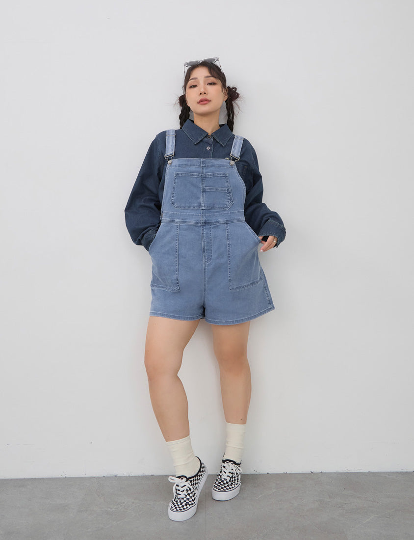 Adjustable Multi-Pocket Denim Plus Size Overalls Shorts