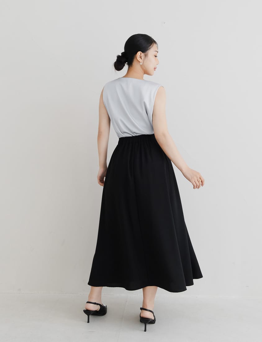 MISS. Contrast Stitch A-Line Back Elastic Waist Plus Size Maxi Skirt