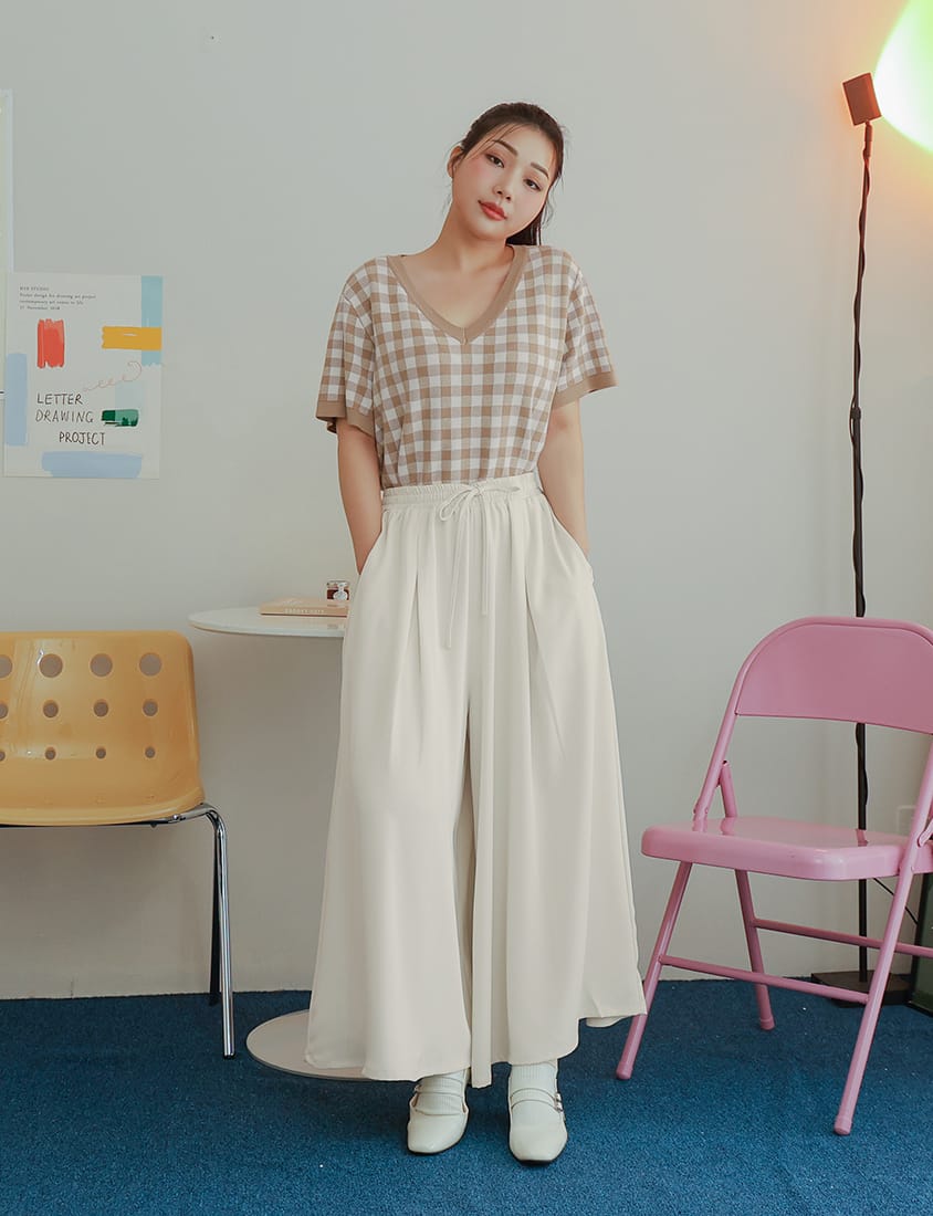 Korean Style Large Pleated Elastic Waist Tie Plus Size Wide Leg Pants