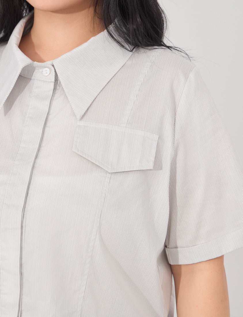 MORE U Pinstripe Side-Tie Plus Size Shirt