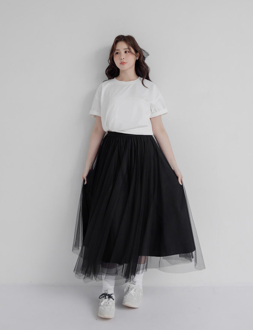 Romantic Layered Flowing Elastic Waist Plus Size Tulle Skirt