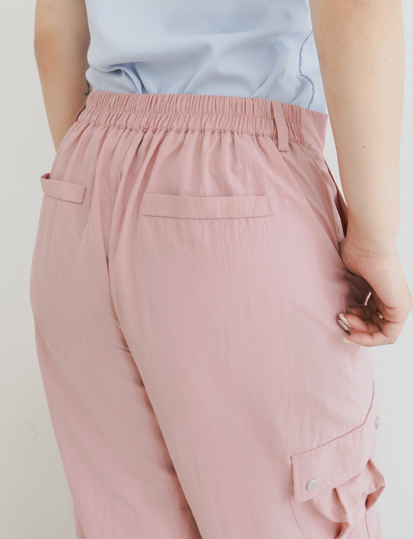 MUA! Edgy Pleated Back Elastic Nylon Plus Size Cargo Pants