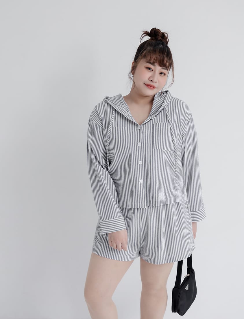 Bubble Stripe Layered-Look Plus Size Shorts
