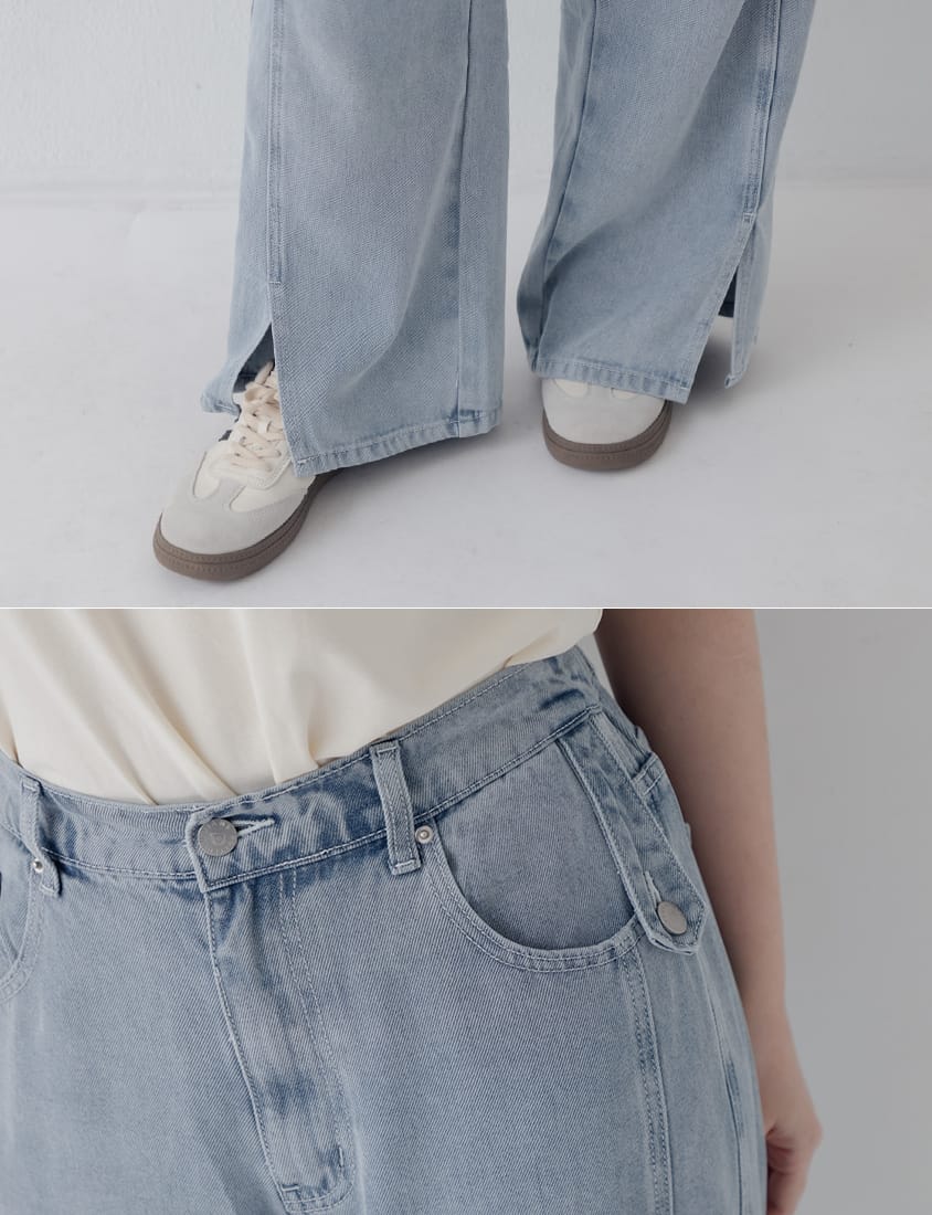 Lyocell Cooling Stitch Slit Plus Size Wide Leg Pants
