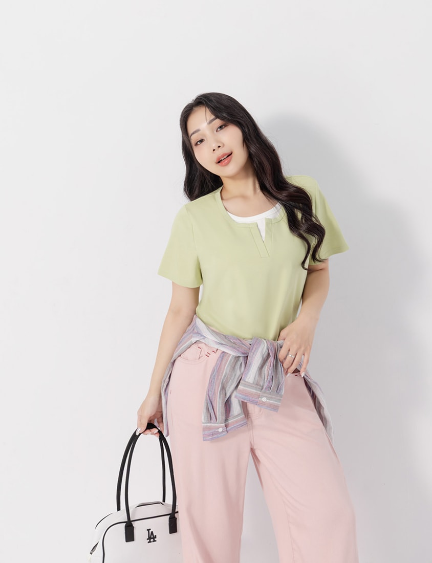 Versatile V-Neck Faux Two Piece Plus Size Tee