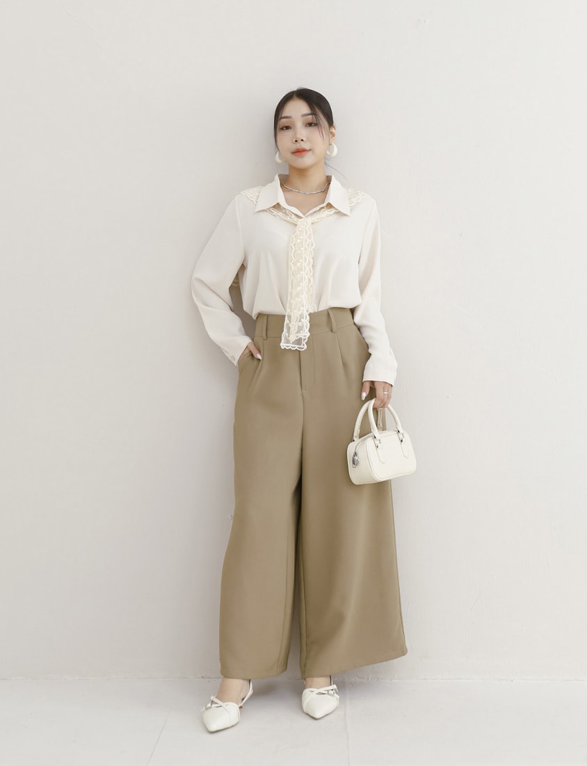 MISS. Two Piece Korean Style Lace Chiffon Plus Size Blouse (With Shawl)