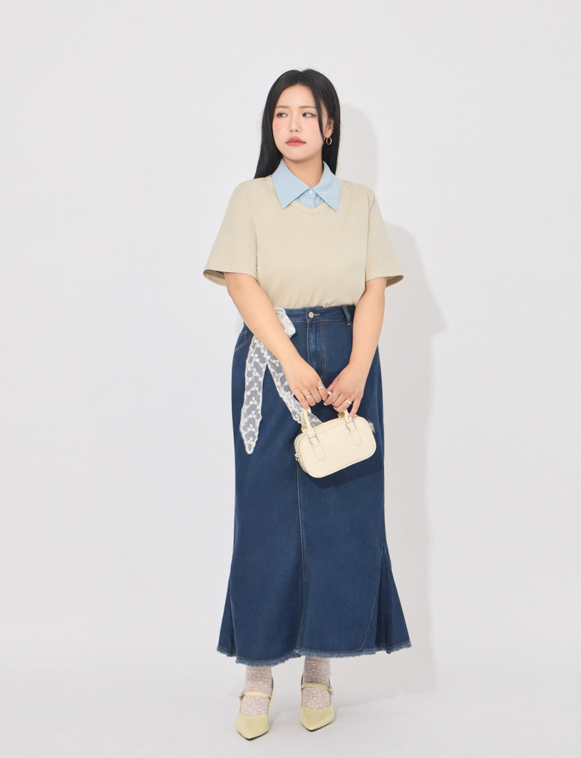 MORE U Elegant Sheer Double-Layer Plus Size Shirt