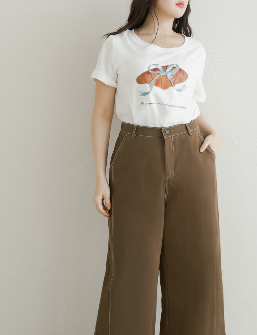 Color-Block Stitched Twill Cotton Straight-Leg Plus Size Pants