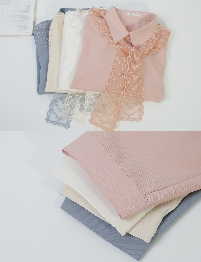 MISS. Two Piece Korean Style Lace Chiffon Plus Size Blouse (With Shawl)