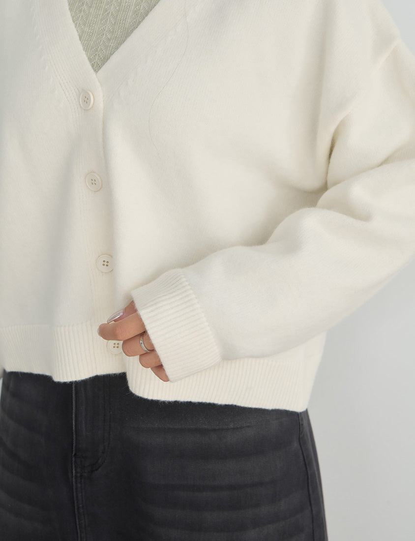 Classic V-Neck Multicolor Cropped Plus Size Knit Cardigan