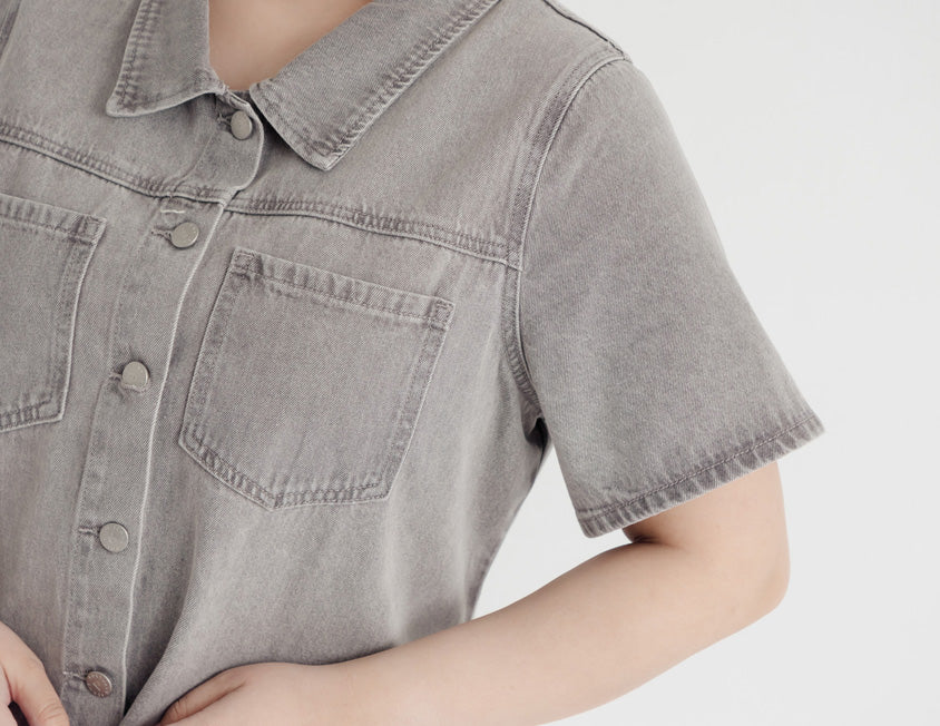 Versatile A-Line Denim Plus Size Shirt Dress