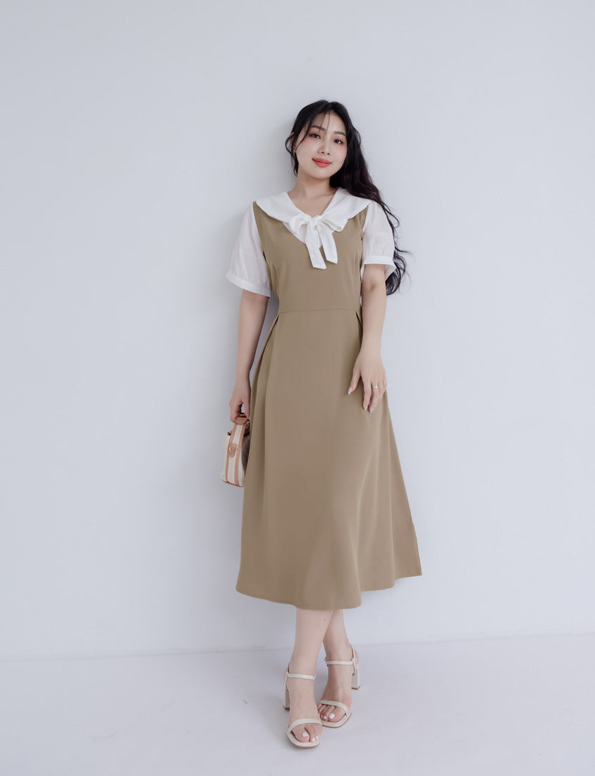 Mixed-Material Patchwork Faux Two-Piece Plus Size Maxi Dress