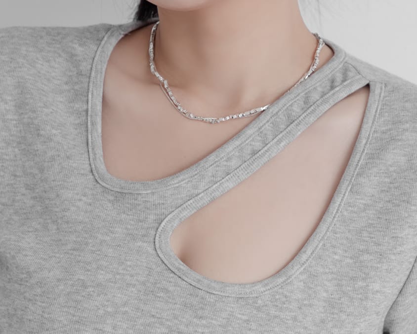 MUA! Sexy Ribbed Hollow Plus Size Short Sleeve Tee
