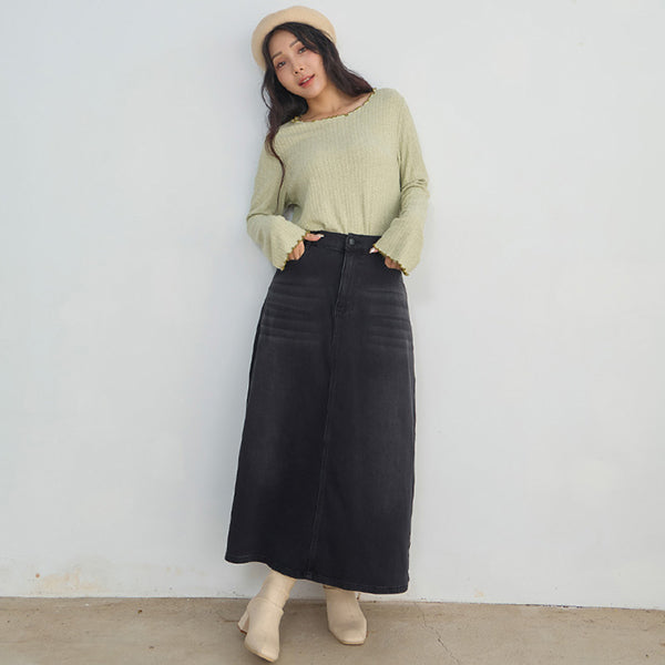 Pear-Shaped Friendly! Perfect Fit Back Slit Plus Size Denim Maxi Skirt