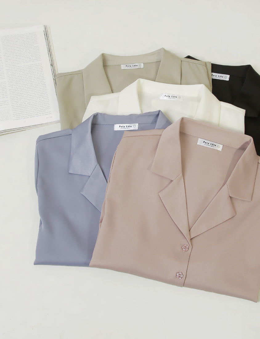 MISS. Glossy Satin Cuban Collar Plus Size Shirt With Floral Buttons