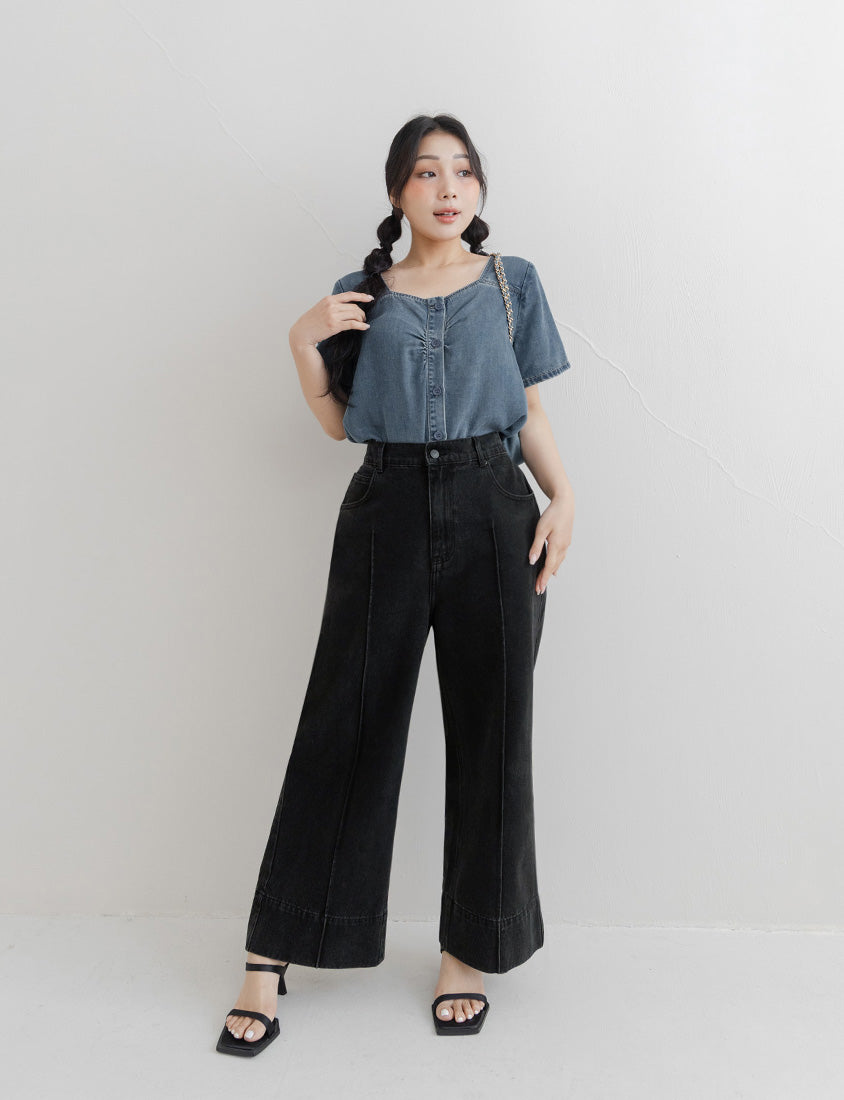 3D Seamed Plus Size Wide Straight Leg Jeans
