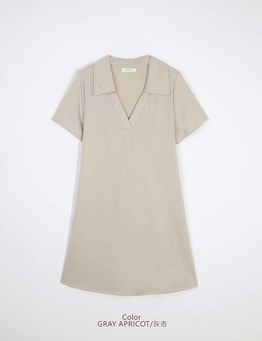 MUA! Chic Notched Collar Twill Plus Size Short Sleeve Dress