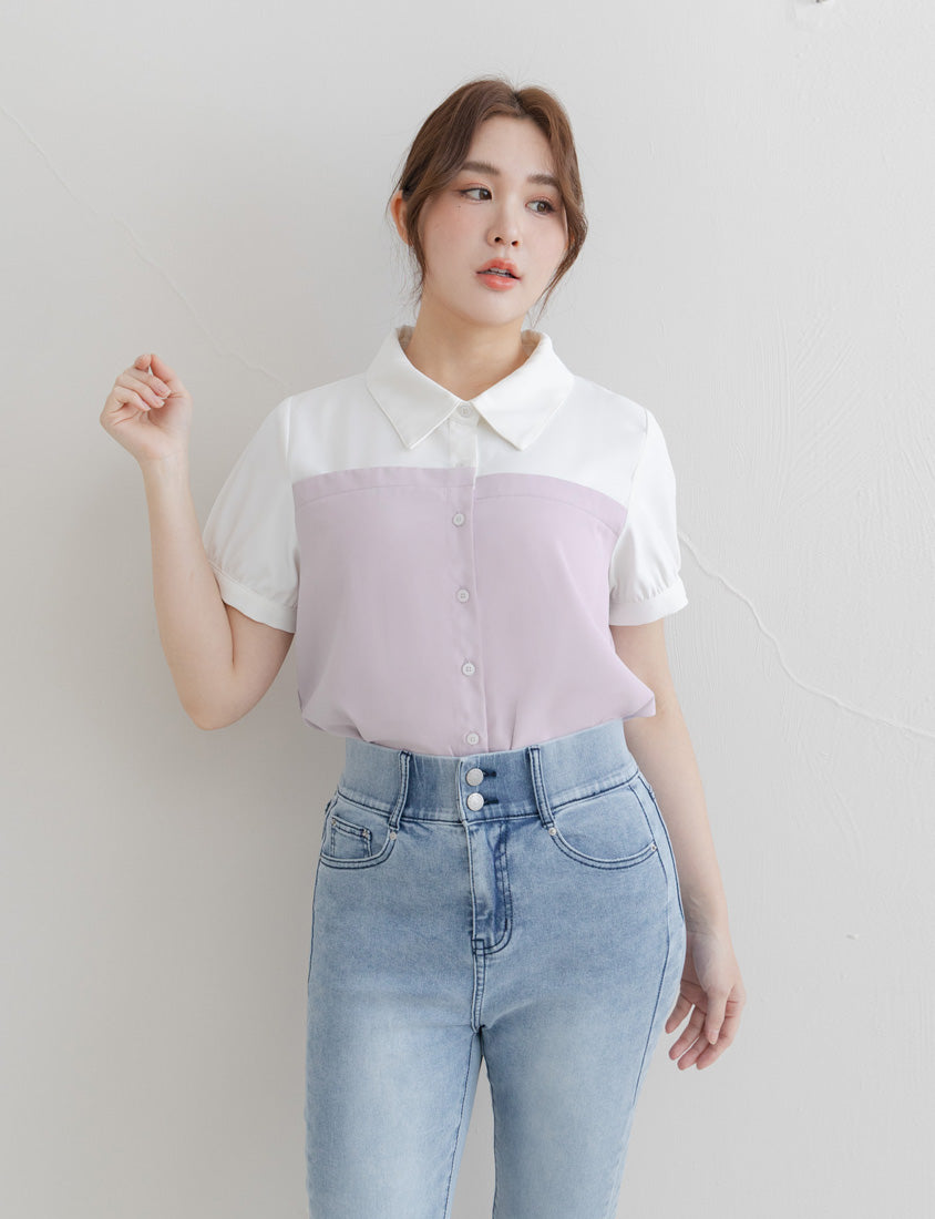 Faux Two-Piece Asymmetric Color-Block Plus Size Shirt