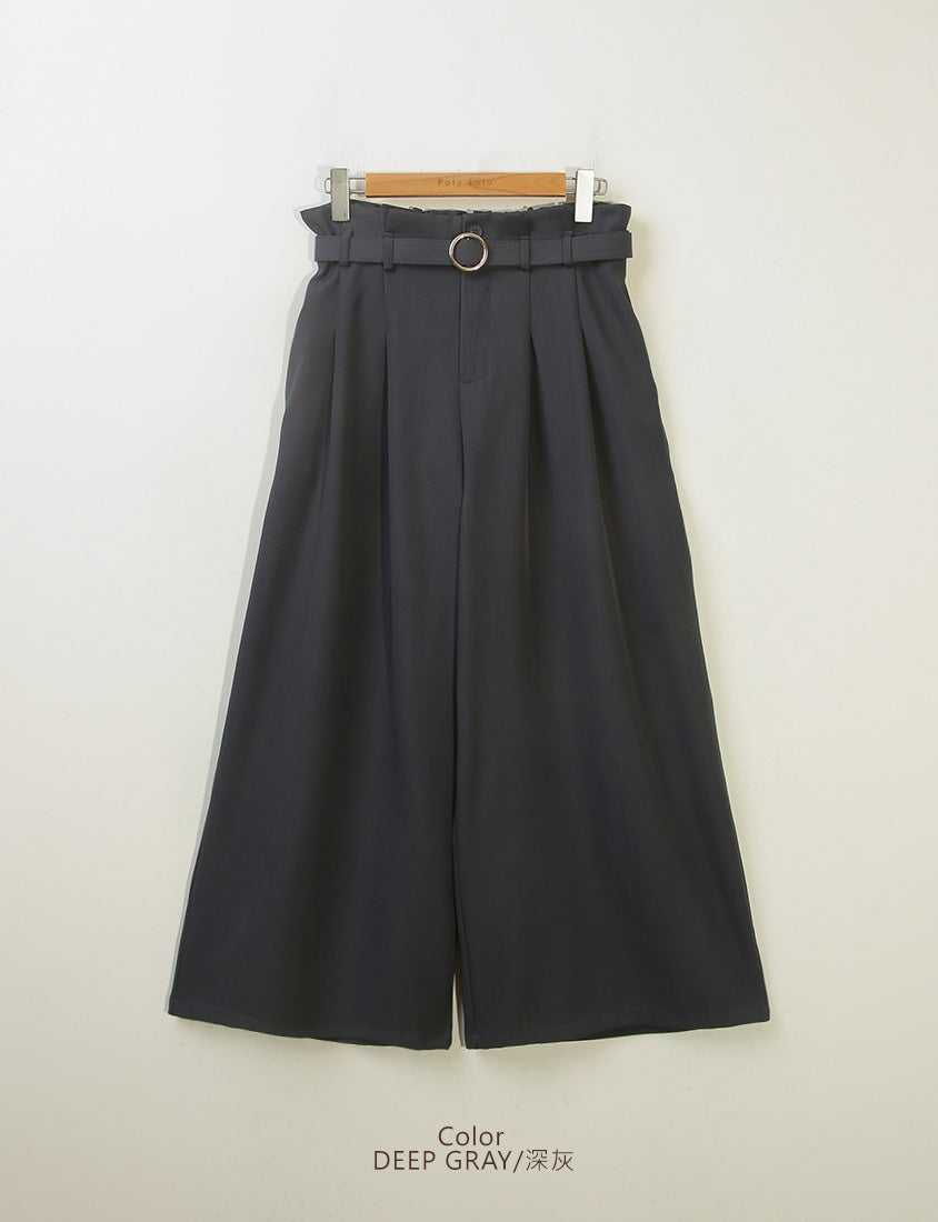 MISS. High-Waisted Bubble Hem Wrinkle-Free Belted Plus Size Wide-Leg Pants