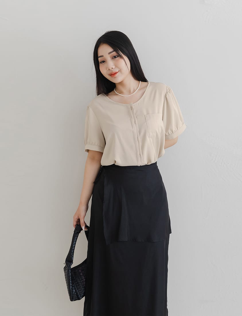 MISS. Minimalist Double Placket Pocket Plus Size Blouse