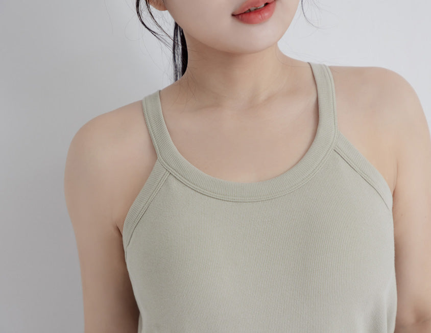 Pobra. Airy Halter Neck Ribbed Sleeveless Plus Size Bra Top
