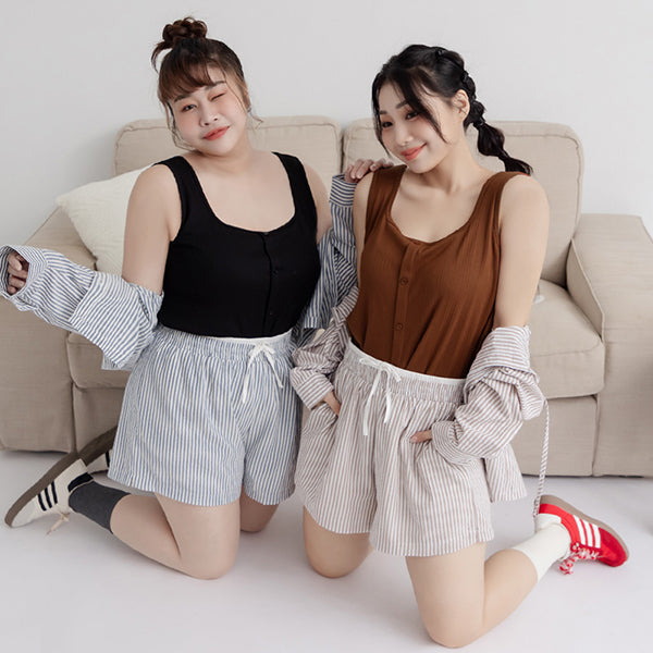Bubble Stripe Layered-Look Plus Size Shorts