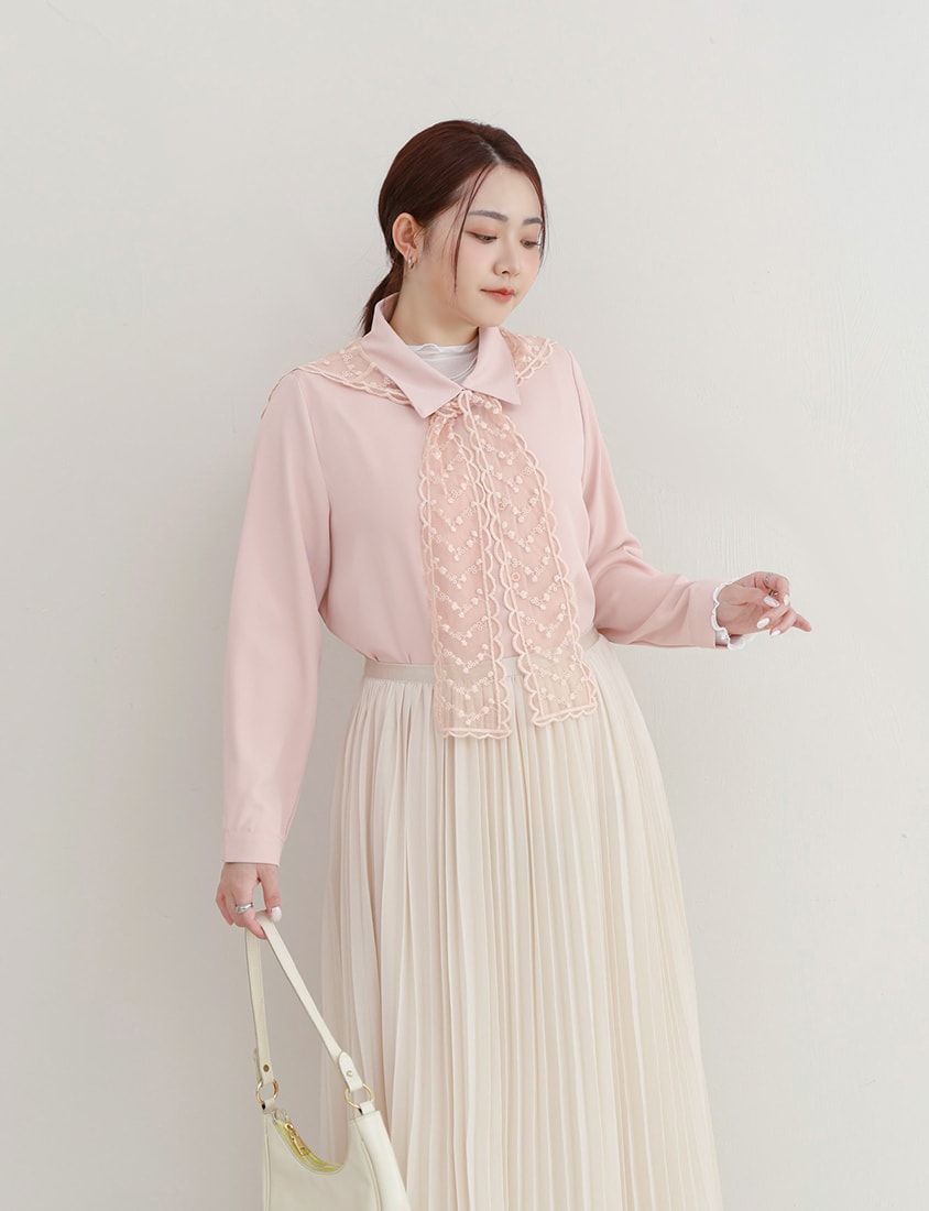 MISS. Two Piece Korean Style Lace Chiffon Plus Size Blouse (With Shawl)