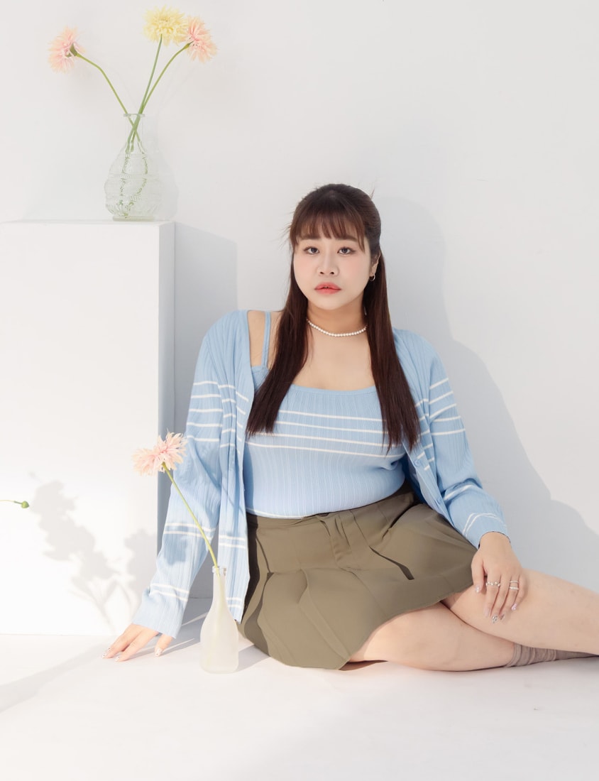 MISS. Contrast Stripe Ice Silk Knit Plus Size Tank Top