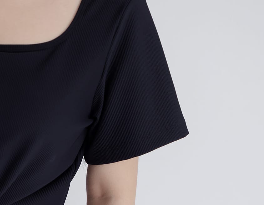 Pobra. Airy Ribbed Square Neck Short Sleeve Plus Size Bra Top