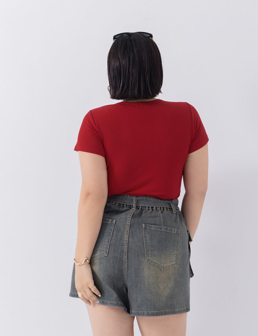 MUA! Ribbed Square Neck Side-Ruched Plus Size Top