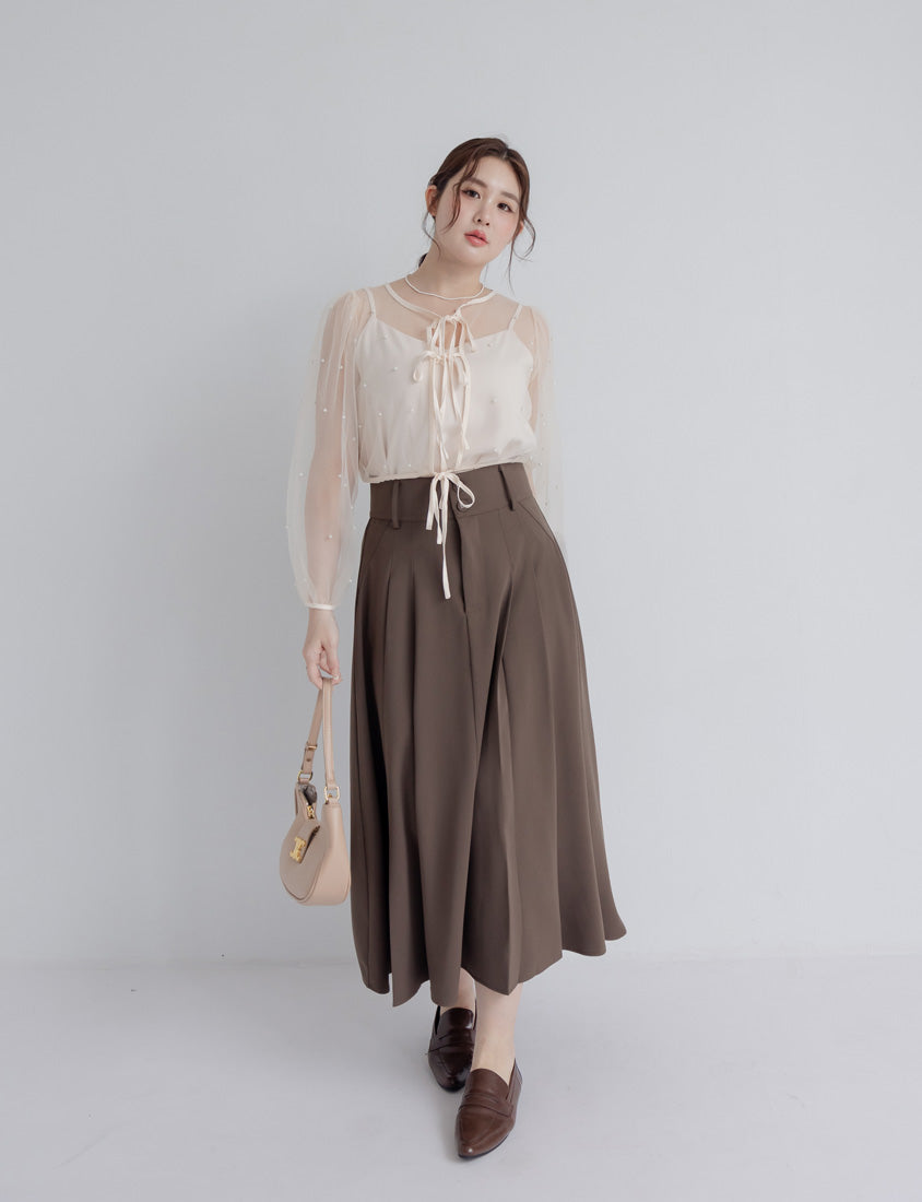 MISS. Romantic Sheer Pearl-Embellished Tie Plus Size Blouse