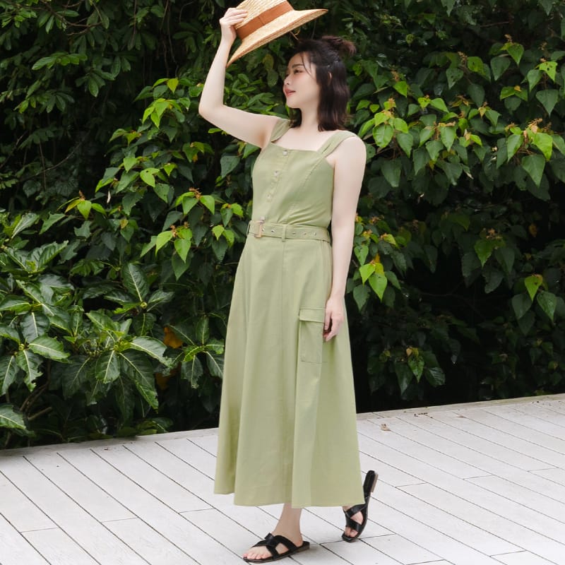 Soft Cotton Linen Stitch A-Line Plus Size Maxi Skirt (with Belt)