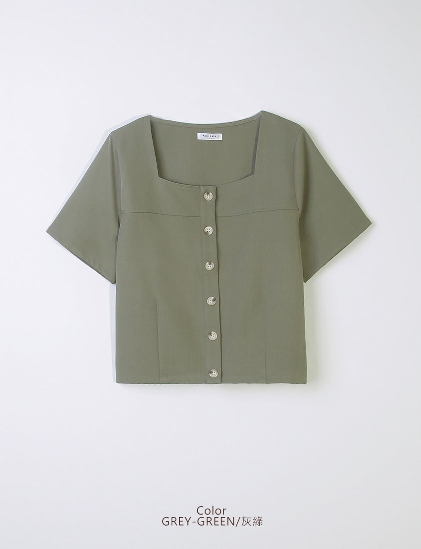 MISS. Korean Style Square Neck Twill Faux Button Top