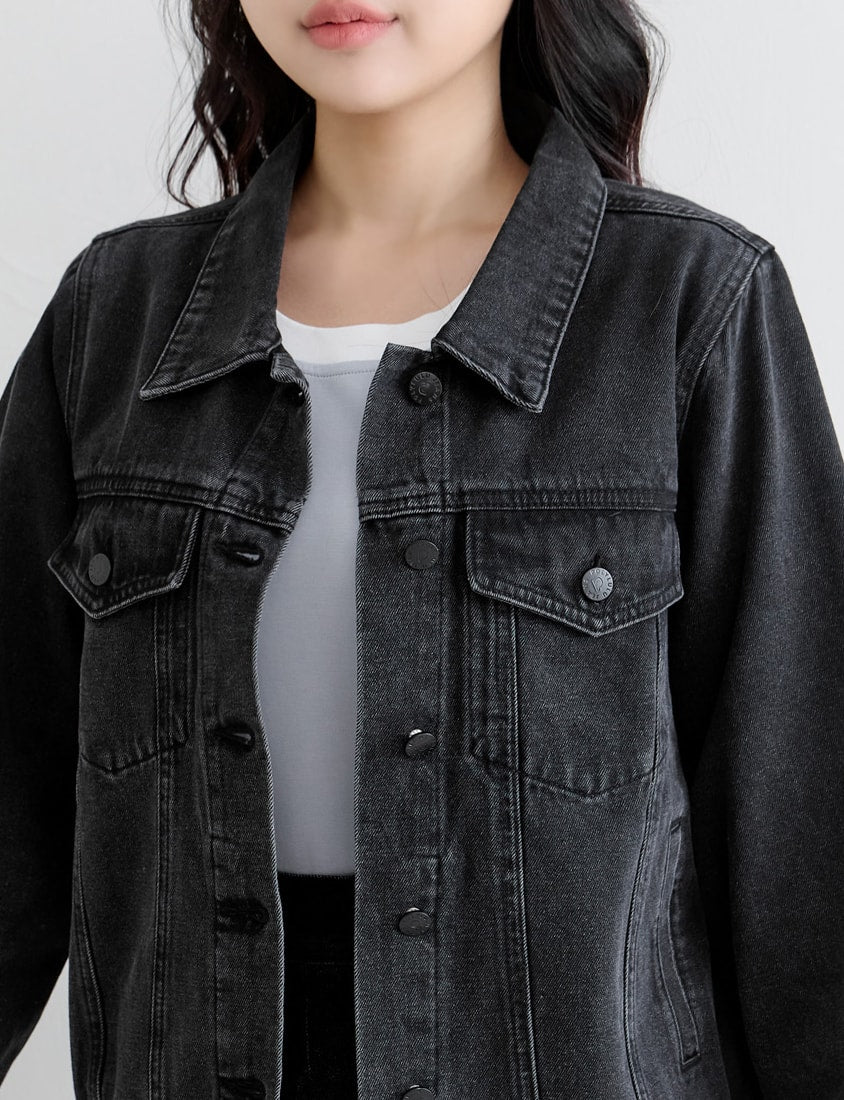 Casual Classic Denim Plus Size Long Sleeve Jacket