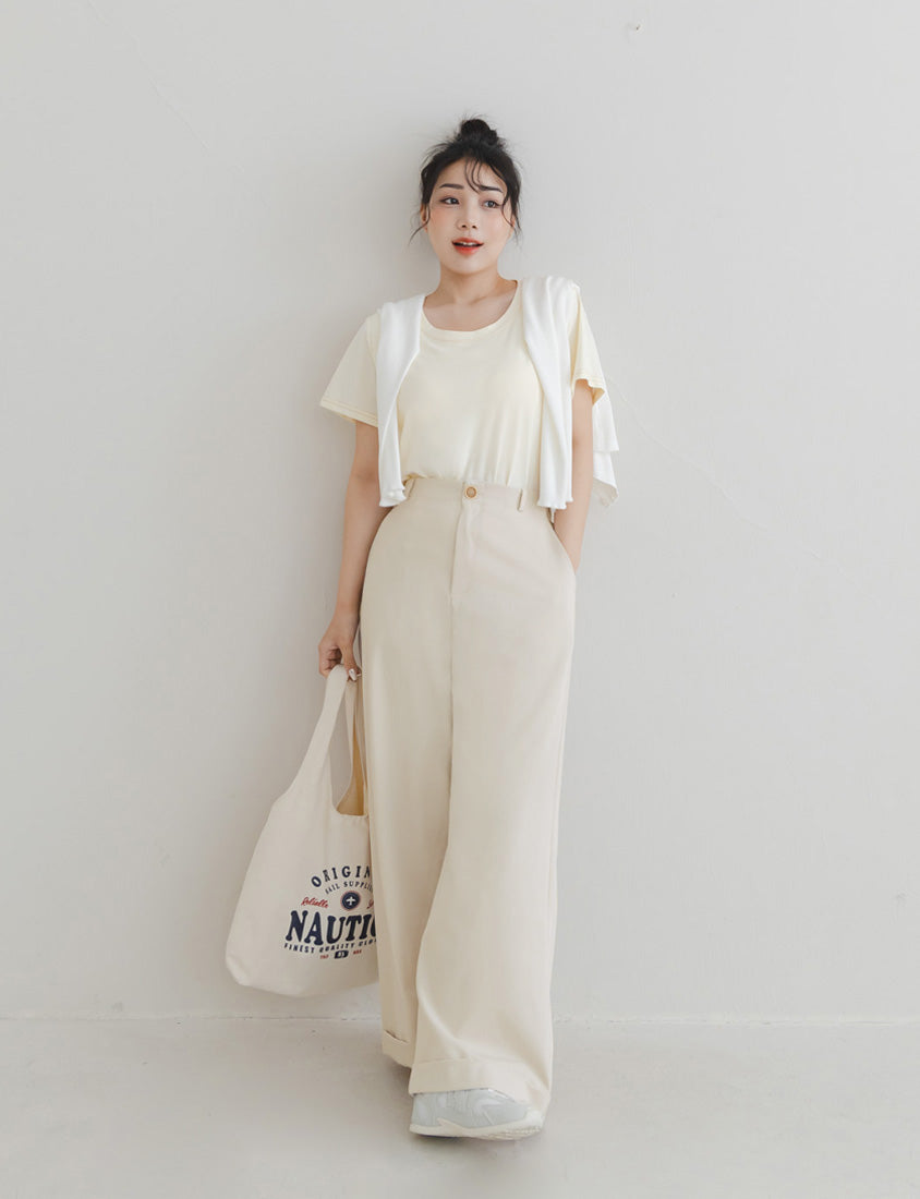Back Elastic Tapered Cuffed Hem Twill  Plus Size Pants