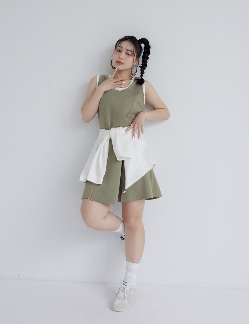 MUA! Space Cotton Faux Two-Piece Stitch Plus Size Mini Dress