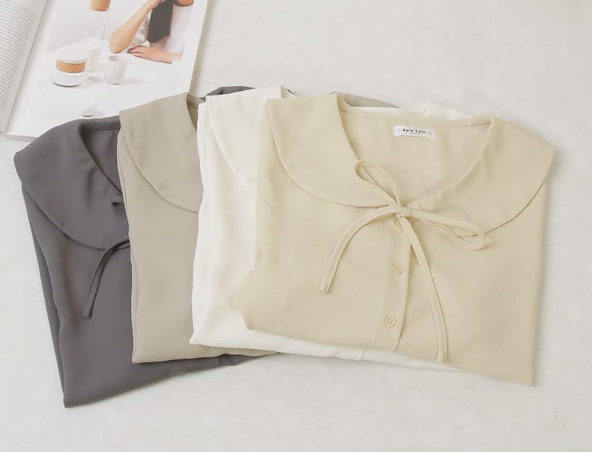 Sweet Front-Tie Oversized Plus Size Collar Blouse