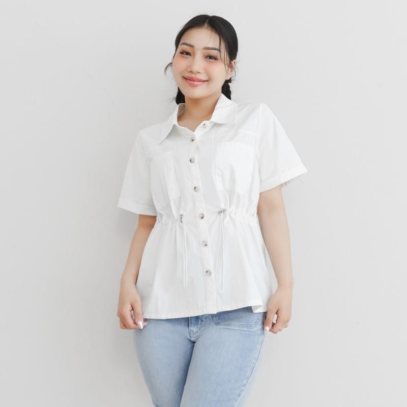 Pockets Cargo Drawstring Waist Plus Size Shirt