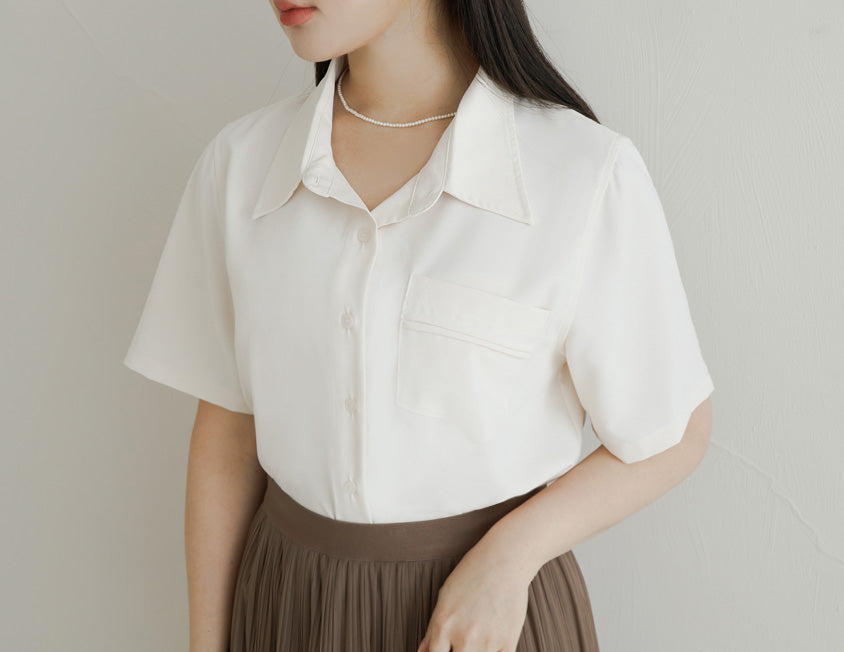 MISS. Lightweight Cooling Pleated Pocket Plus Size Short Sleeve Shirt