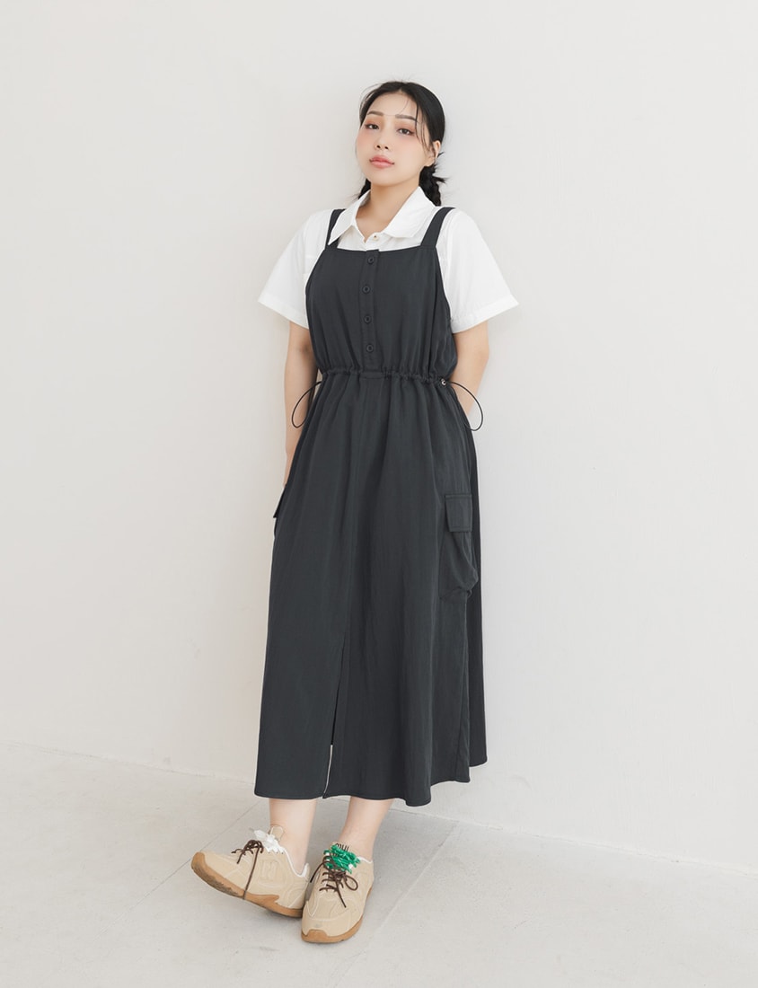 Chic Cargo Pocket Plus Size Overall Dress
