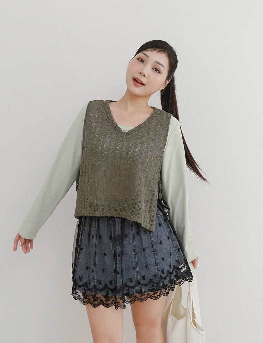 Layered Essential Crochet Tie Plus Size Vest