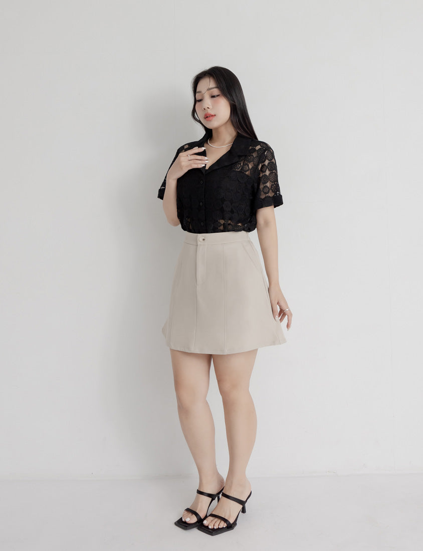 MISS. Cuban Collar Lace Eyelet Plus Size Shirt