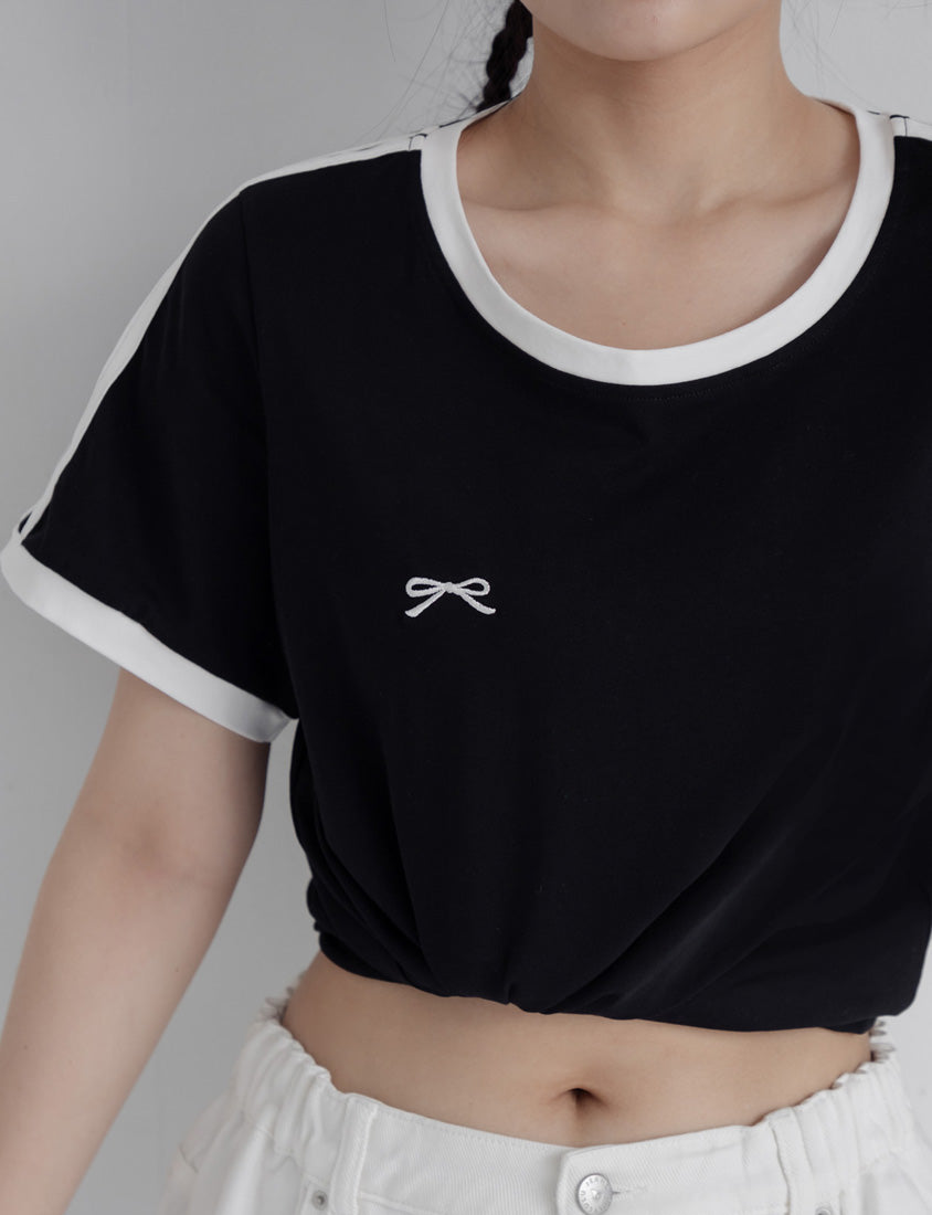 American Style Sporty Bow Embroidery Plus Size Tee