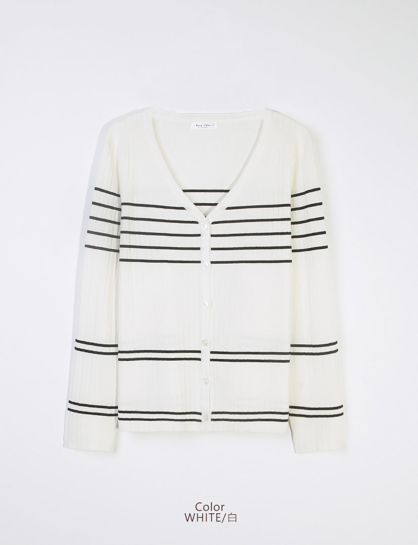 MISS. Contrast Stripe Ice Silk Plus Size Knit Cardigan