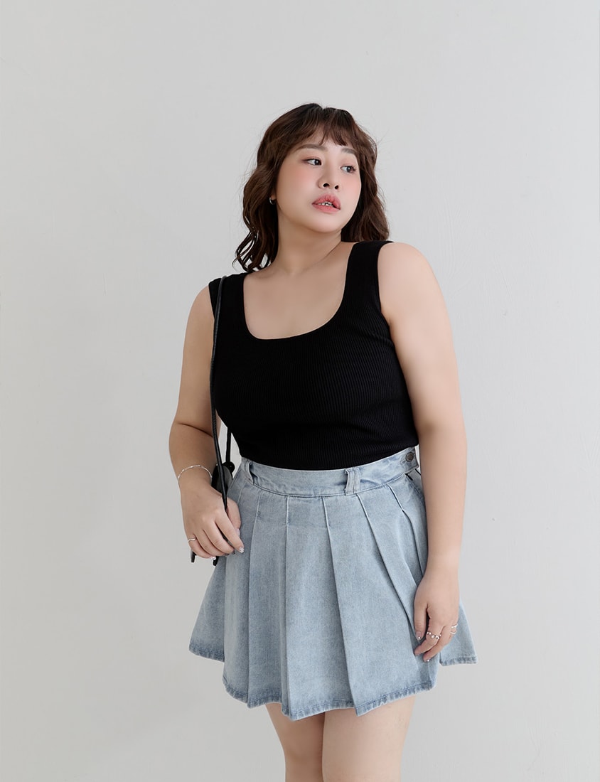 Square Neck Wide Straps Bra Bulges Support Knit Plus Size Tank Top